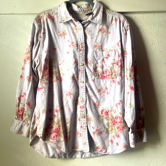 Vintage Route 66 100% cotton floral printed long sleeve button down - Picture 1 of 6